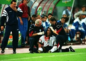1998 France Gallery: A bloodied Paul Ince during Englands famous draw with Italy in Rome in 1998