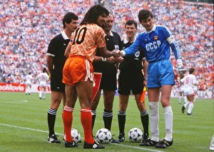 The two captains shake hands before the final of Euro 88 The two captains shake hands before the final of Euro 88