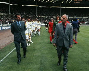 Images Dated 10th August 1974: Clough and Shankly lead their teams out for the 1974 Charity Shield