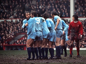 Coventrys Ernie Hunts checks his position in the wall during a game at Anfield in 1971/2 Coventrys Ernie Hunts checks his position in the wall during a game at Anfield in 1971/2