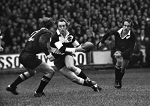 Rugby Gallery: David Duckham dummies for the Barbarians in the famous game against the All Blacks in 1973