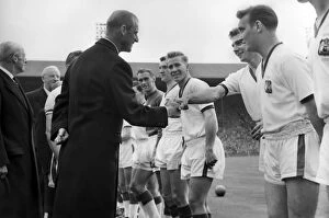 Images Dated 22nd January 2009: Duncan Edwards is introduced to Prince Philip before the 1957 FA Cup Final