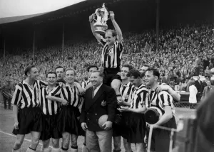 1955 FA Cup Winners Print - Newcastle United Team Celebrating at Wembley