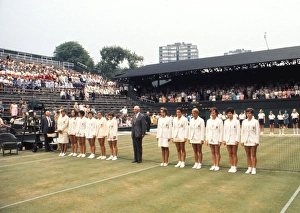 The Great Britain and USA teams line-up on Centre Court - 1970 Wightman Cup The Great Britain and USA teams line-up on Centre Court - 1970 Wightman Cup