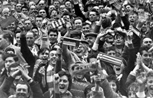 Images Dated 8th July 2005: Leicester City fans celebrate their teams victory against Liverpool in the 1963 FA Cup semi-final