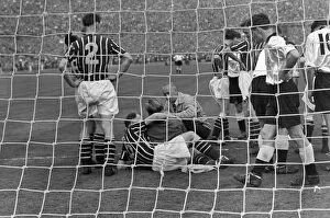 Images Dated 3rd November 2008: Manchester City goalkeeper Bert Trautmann lies injured - 1956 FA Cup Final