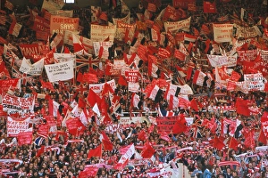 Manchester United fans show their banners in the Wembley stands during the 1977 FA Cup Manchester United fans show their banners in the Wembley stands during the 1977 FA Cup