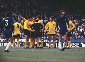Peter Osgood laughs as Ipswich players appeal to the referee Peter Osgood laughs as Ipswich players appeal to the referee