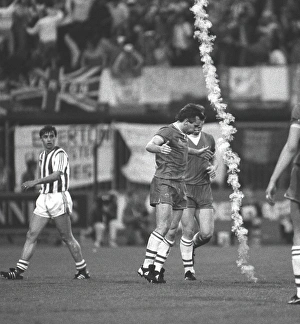 Peter Reid dodges a flare thrown from the crowd - 1985 Cup Winners Cup Final Peter Reid dodges a flare thrown from the crowd - 1985 Cup Winners Cup Final