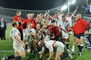 Rugby World Cup Prints: The England team celebrate after winning the 2003 Rugby World Cup Print