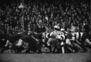 Sid Going and Gareth Edwards in scrum-halves pack-down, 1973 Print