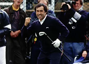 Images Dated 23rd October 2008: Seve Ballesteros punches the air after his chip on the way to winning the 1988 Open Championship