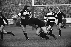 Rugby Gallery: Tom David passes the ball for the Barbarians in the build-up to Gareth Edwards famous try against the All Blacks in 1973