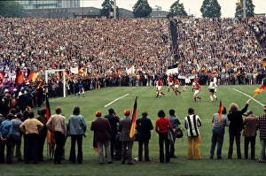West German fans prepare to invade the pitch in the final moments of Euro 72 West German fans prepare to invade the pitch in the final moments of Euro 72