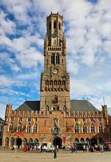 Belgium Collection: The Belfry Tower and the Cloth Hall in the Market Square, Bruges, Belgium