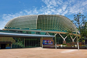 Esplanade, Theatres on the Bay concert hall with spiky metallic roof in Singapore Esplanade, Theatres on the Bay concert hall with spiky metallic roof in Singapore