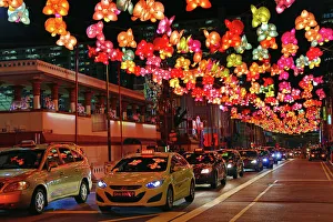 Flower lights in the street in Chinatown for Autumn Festival in Singapore, Republic Flower lights in the street in Chinatown for Autumn Festival in Singapore, Republic