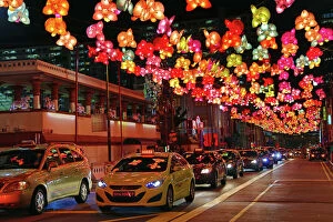 Images Dated 5th September 2014: Flower lights in the street in Chinatown for Autumn Festival in Singapore, Republic of Singapore