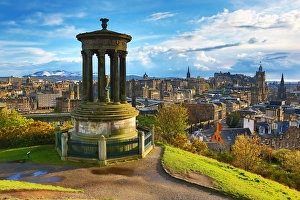 General city view from Calton Hill showing the Dugald Stewart Monument and Edinburgh General city view from Calton Hill showing the Dugald Stewart Monument and Edinburgh