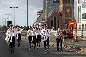 Images Dated 7th January 2012: Hammersmith Morris dancing over Hammersmith Flyover, London