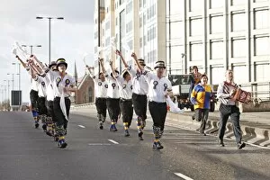 Images Dated 7th January 2012: Hammersmith Morris dancing over Hammersmith Flyover, London