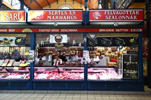 Meat stall in the Central Market Hall in Budapest, Hungary Meat stall in the Central Market Hall in Budapest, Hungary