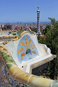 Parc Guell park with architecture deisgned by Antoni Gaudi in Barcelona, Spain Parc Guell park with architecture deisgned by Antoni Gaudi in Barcelona, Spain