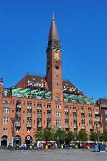 Scandic Hotel building and clock tower in Radhuspadsen the Town Hall Square in Copenhagen Scandic Hotel building and clock tower in Radhuspadsen the Town Hall Square in Copenhagen