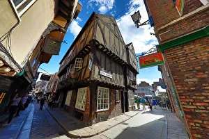 Shambles and Little Shambles street scene with Tudor style buildings in York, Yorkshire Shambles and Little Shambles street scene with Tudor style buildings in York, Yorkshire
