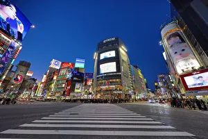 Shibuya pedestrian crossing in Shibuya with lights at night, Tokyo, Japan Shibuya pedestrian crossing in Shibuya with lights at night, Tokyo, Japan