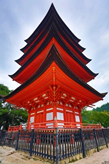 The five tiered Pagoda at Itsukushima Shinto Shrine on Miyajima Island, Hiroshima, Japan The five tiered Pagoda at Itsukushima Shinto Shrine on Miyajima Island, Hiroshima, Japan
