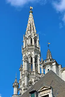 Tower and spire of the Town Hall in the Grand Place or Grote Markt, Brussels, Belgium Tower and spire of the Town Hall in the Grand Place or Grote Markt, Brussels, Belgium
