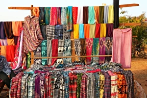 Trouser and clothing stall at Pyathadar Hpaya Temple Pagoda on the Plain of Bagan Trouser and clothing stall at Pyathadar Hpaya Temple Pagoda on the Plain of Bagan