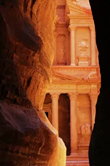 Tomb Gallery: View of the Treasury, Al-Khazneh, from the Siq, Petra, Jordan