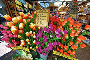 Wooden Tulip flowers on sale in the flower market in Amsterdam, Holland Wooden Tulip flowers on sale in the flower market in Amsterdam, Holland