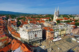 Zagreb skyline and the Cathedral and Ban Jelacic Square, Croatia Zagreb skyline and the Cathedral and Ban Jelacic Square, Croatia