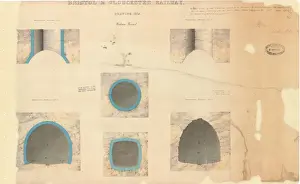 Isambard Kingdom Brunel Prints: Bristol and Gloucester Railway Print - Wickwar Tunnel Transverse Sections 1841