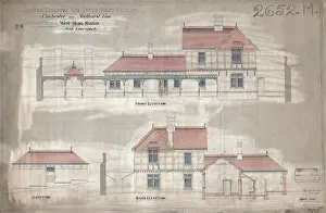 British Railway History Prints: LBSC - West Dean Station [Singleton Station] Front and Back Elevation [1880]