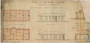 Historic Train Stations UK Prints: L&YR Low Moor Station - Plan, Section And Elevations [ND]