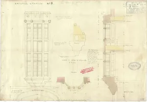 Bristol Temple Meads Station Prints: Bristol Station No. 8 Elevation, Plan and Section of Window [c1840s]