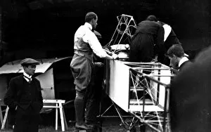 Claude Grahame-White overseeing the erection of Bleriot monoplane