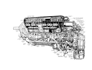 Rolls Royce Merlin XX Cutaway Drawing Print