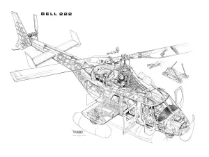 Bell Cutaway Prints: Bell 222 Cutaway Drawing Print