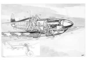 Aviation Cutaway Prints: Supermarine Spitfire Cutaway Drawing Print
