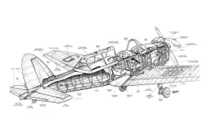 Aviation Cutaway Prints: De Havilland Chipmunk Cutaway Drawing Print
