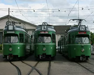 Images Dated 12th August 2010: Swiss trams at BVB M-Parc depot, Basel, Switzerland