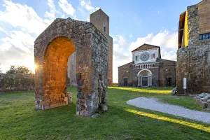 Abbey San Giusto in Tuscania at sunset. Europe, Italy, Lazio, Viterbo province, Tuscania Abbey San Giusto in Tuscania at sunset. Europe, Italy, Lazio, Viterbo province, Tuscania