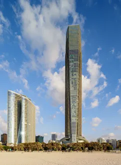 Abu Dhabi Beach with City Center Skyline including The Landmark Tower, Abu Dhabi Abu Dhabi Beach with City Center Skyline including The Landmark Tower, Abu Dhabi