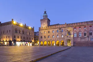 Accursio and Notai palaces in Maggiore square at twilight. Bologna, Emilia Romagna, Italy Accursio and Notai palaces in Maggiore square at twilight. Bologna, Emilia Romagna, Italy