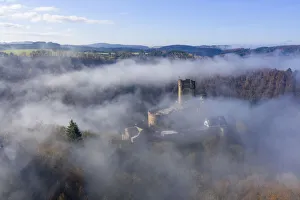 Aerail view at Ehrenburg castle, Brodenbach, Mosel valley, Hunsruck, Rhineland-Palatinate Aerail view at Ehrenburg castle, Brodenbach, Mosel valley, Hunsruck, Rhineland-Palatinate